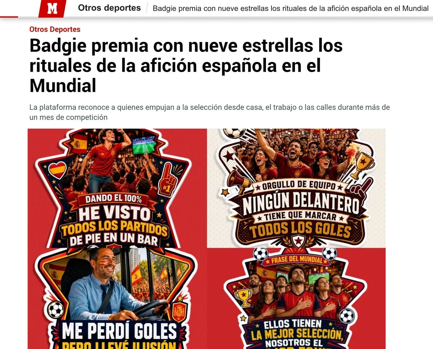 Noticia de MARCA: Badgie premia con nueve estrellas los rituales de la afición española en el Mundial